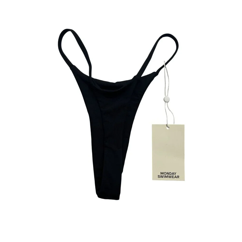 MONDAY Swimwear Brazil Thong Bikini Bottoms in Black